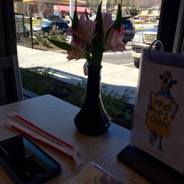 Fresh flowers on table.