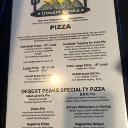 Desert Peaks Pizza & Grille - Pizza menu