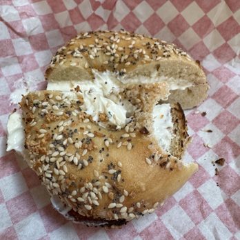 Bullfrog Bagels - Eastern Market - Everything bagel with scallion cream cheese - Breakfast & Brunch Near Me - Washington, DC, District of Columbia