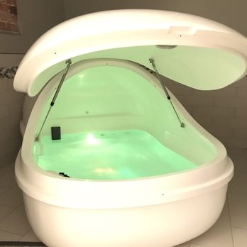 True REST Float Spa - The inside of the pod: the door closes and the lights can be turned off for complete sensory deprivation - Float Spa Near Me - Powell, Ohio