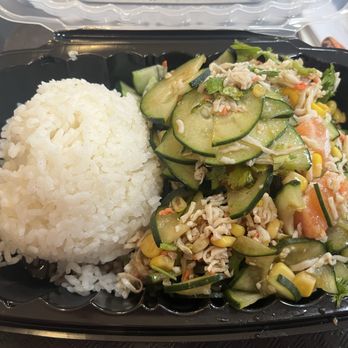 Sweet Salty Poke - Small: White rice, cucumbers, salmon, imitation crab, corn, cucumber salad, and cilantro. - Poke Near Me - Gardena, California Sweet Salty Poke - Small: White rice, cucumbers, salmon, imitation crab, corn, cucumber salad, and cilantro. - Poke Near Me - Gardena, California