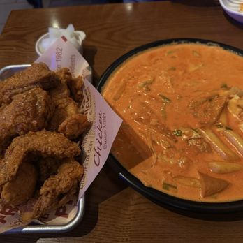 Pelicana Chicken - tteokbokki , HALF Crispy Fried Chicken with sauce - Chicken Wings Near Me - Artesia, California