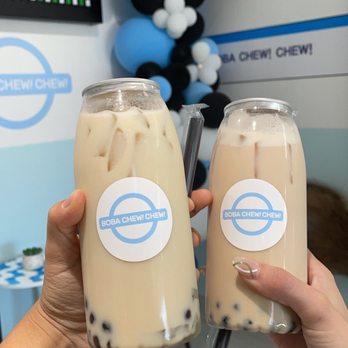 Boba Chew Chew - Left: Honey green milk tea (boba and lychee) Right: Almond black milk tea (boba) - Coffee & Tea Near Me - Walnut, California Boba Chew Chew - Left: Honey green milk tea (boba and lychee) Right: Almond black milk tea (boba) - Coffee & Tea Near Me - Walnut, California