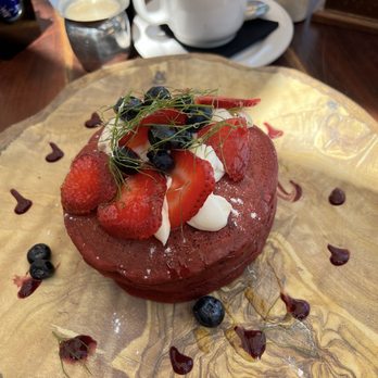 Mayan Beach Club - Red Velvet pancakes - Seafood Near Me - Isla Mujeres, ROO Mayan Beach Club - Red Velvet pancakes - Seafood Near Me - Isla Mujeres, ROO