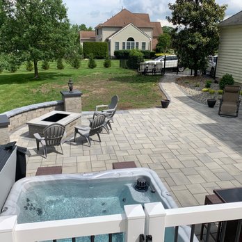 Executive Landscaping Solutions - Expanding our customers outdoor living area Paver patio, fire pit, pillars, lighting, seat wall - Masonry/Concrete Near Me - Jackson, New Jersey