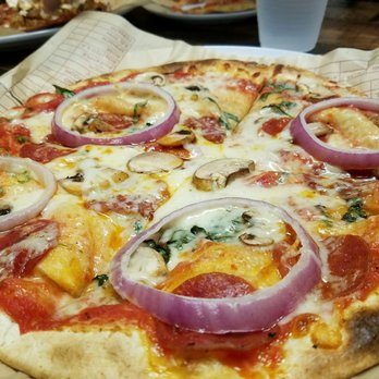 MOD Pizza - My creation: red sauce, mozzarella, asiago, basil, garlic, mushroom, red onion & pepperoni - Fast Food Near Me - Walnut Creek, California MOD Pizza - My creation: red sauce, mozzarella, asiago, basil, garlic, mushroom, red onion & pepperoni - Fast Food Near Me - Walnut Creek, California
