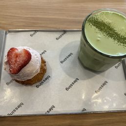 Strawberry Scone and Matcha duo. Strawberry Scone and Matcha duo.