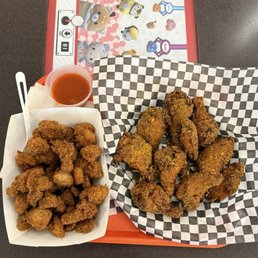 Spicy Popcorn Chicken (Halal) and 10 Chicken Wings up to 2 Flavors (Halal, spicy lemon pepper) Spicy Popcorn Chicken (Halal) and 10 Chicken Wings up to 2 Flavors (Halal, spicy lemon pepper)