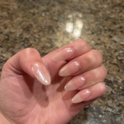 Pro Nails - Almond acrylics with 1 coat of bubble bath and white chrome.