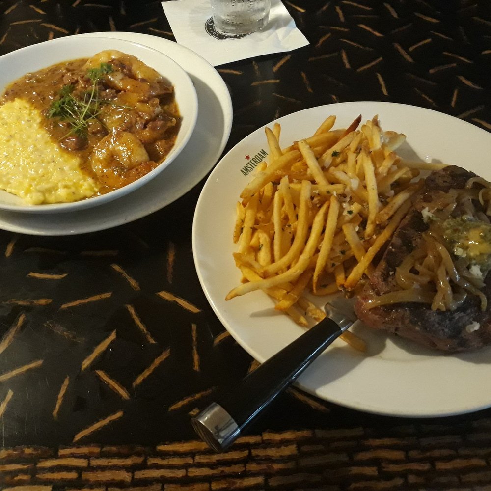Amsterdam Cafe - Steak frites and shrimp with grits - New American Near Me - Auburn, Alabama Amsterdam Cafe - Steak frites and shrimp with grits - New American Near Me - Auburn, Alabama
