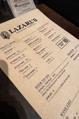 Menu photo 1 Lazarus Brewing Austin, TX