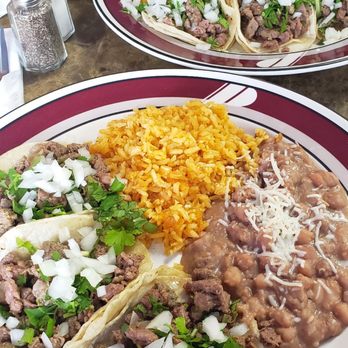 Las Marias - 3 carne asada tacos with beans and rice - Mexican Near Me - Monrovia, California
