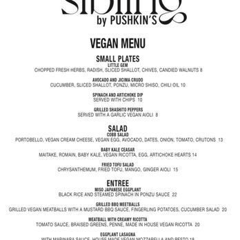 Sibling by Pushkin's - Vegan dinner menu online - New American Near Me - Sacramento, California Sibling by Pushkin's - Vegan dinner menu online - New American Near Me - Sacramento, California