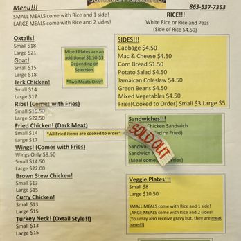 B&G Prestige Jamaican Restaurant - Menu - Caribbean Near Me - Bartow, Florida