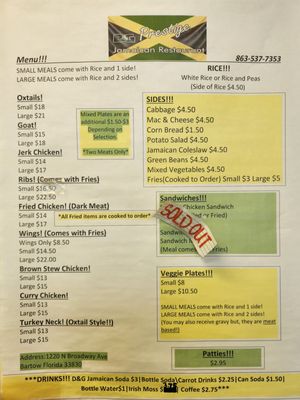 Menu photo 2 B&G Prestige Jamaican Restaurant Bartow, FL