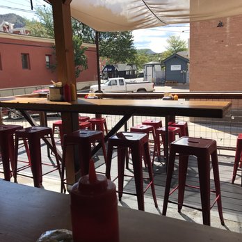 Grassburger - Seating in patio area mostly bar style - Burgers Near Me - Durango, Colorado Grassburger - Seating in patio area mostly bar style - Burgers Near Me - Durango, Colorado