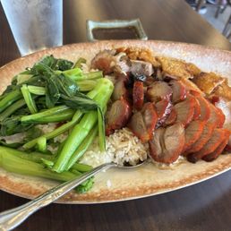 2 meat combo char siu pork and roasted crispy pork