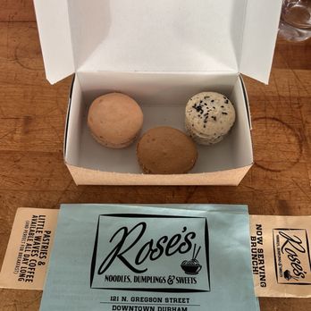 Rose's - Macrons- strawberry rhubarb, espresso miso caramel, and black sesame. - Desserts Near Me - Durham, North Carolina Rose's - Macrons- strawberry rhubarb, espresso miso caramel, and black sesame. - Desserts Near Me - Durham, North Carolina