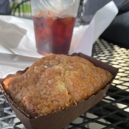 Coffee cake and iced coffee Coffee cake and iced coffee
