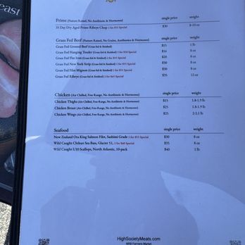 High Society Meats - Price Menu of merchandise available at a Farmer's Market (North Redondo Beach) event. - Meat Shops Near Me High Society Meats - Price Menu of merchandise available at a Farmer's Market (North Redondo Beach) event. - Meat Shops Near Me