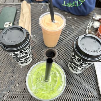 Mama's Egg House - Two vanilla lattes with oat milk, tropical storm smoothie, green goddess juice. - Breakfast & Brunch Near Me - Idyllwild, California