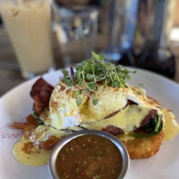 Sibling by Pushkin's - Eggs benny with ham *hashbrown instead of biscuits - New American Near Me - Sacramento, California Sibling by Pushkin's - Eggs benny with ham *hashbrown instead of biscuits - New American Near Me - Sacramento, California