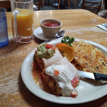 Old Monterey Cafe - Huevos Valdez Burrito, $11.75.  Orange juice, $4.99 - Breakfast & Brunch Near Me - Monterey, California
