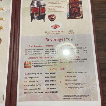 1st Dumpling N Noodle - Menu page 7 Char Sui, Beverages - Noodles Near Me - Montclair, California