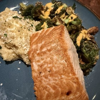 Jawfish - Grilled salmon, mashed potatoes and roasted veggies. - Seafood Near Me - Portland, Oregon