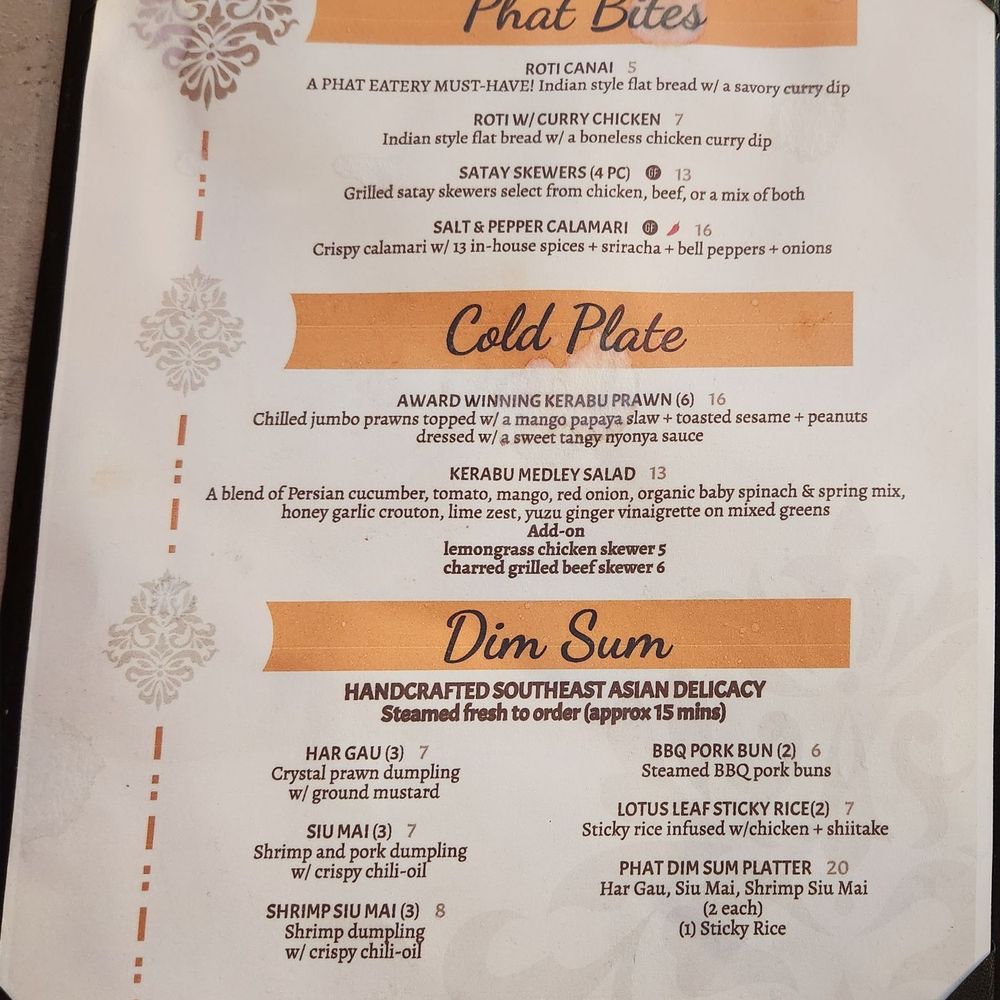 Phat Eatery - Menu pg 1 - Malaysian Near Me - Katy, Texas