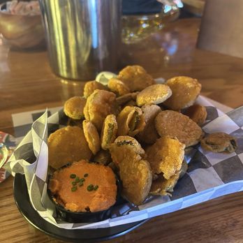Tipsy Falcon - Fried pickle chips with bacon dip. Absolutely smashing - Cocktail Bars Near Me - Hawthorne, California