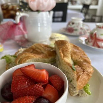 The Banten House Tea Room - Chicken Salad Croissant Sandwich with fresh fruit. - Tea Rooms Near Me - Jackson, Louisiana