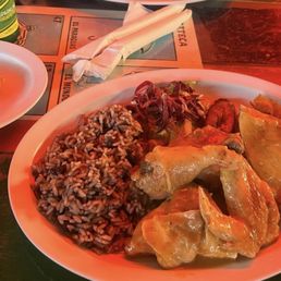 Her plate is the cha cha chicken. Mine is the salmon. You see how small my portions are