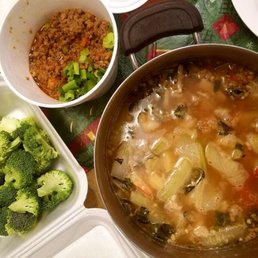 Takeout order of Siem Reap Soup and Prohok Ktees!