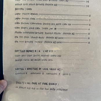 Pizzeria Bianco - Menu (Oct 2023), back - Pizza Near Me - Phoenix, Arizona