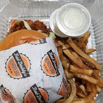 Bad Daddy's Burger Bar - Emilios Chicken Sandwich w/ Truffle Parmesan Fries (upgrade). - Burgers Near Me - Huntsville, Alabama Bad Daddy's Burger Bar - Emilios Chicken Sandwich w/ Truffle Parmesan Fries (upgrade). - Burgers Near Me - Huntsville, Alabama