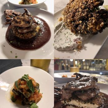 Zakia Modern Lebanese - From top left to bottom left: quail, roasted whole broccoli, close-up of the quail, dolma - Wine Bars Near Me - Atlanta, Georgia Zakia Modern Lebanese - From top left to bottom left: quail, roasted whole broccoli, close-up of the quail, dolma - Wine Bars Near Me - Atlanta, Georgia