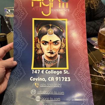 Agnii A Fiery Experience - Front of Menu - Indian Near Me - Covina, California