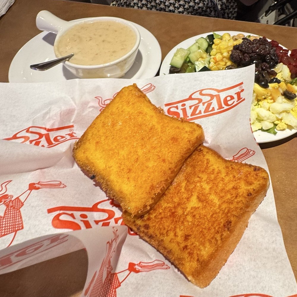 Cheese Toast, salad , Clam Chowder Cheese Toast, salad , Clam Chowder