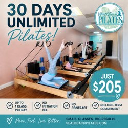 Seal Beach Pilates - 30 DAYS OF UNLIMITED PILATES -- $205! NO CONTRACT.
Ready to get stronger, feel better, and make Pilates part of your routine?