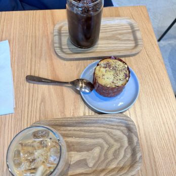 The Simple Fare - Cold brew, rose pistachio pastry and a latte - Desserts Near Me - Millburn, New Jersey