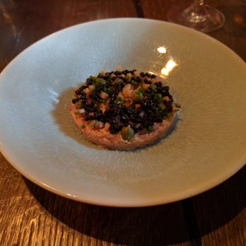Restaurant GUTS - Second course: salmon paste with capers, red onions, caviar, and breadcrumbs. Delicious. - Modern European Near Me - Amsterdam, New Hampshire