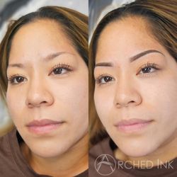 Arched Ink - Before vs. after eyebrow tattoo ombre powder brows
