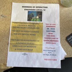 A List Dental: Dr. John H. Hastings, DDS - Union bug Flyer, No Copay for union members