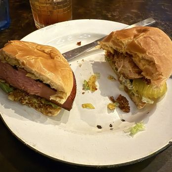 The Stave - Half a chicken sandwich and half a bologna smoked sandwich - Southern Near Me - Frankfort, Kentucky