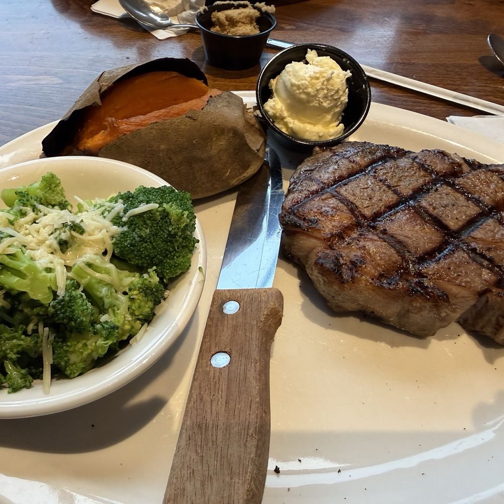 Steak. Broccoli and a sweet potato Steak. Broccoli and a sweet potato