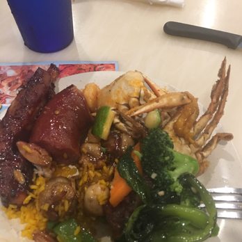 Flaming Grill & Supreme Buffet - My plate of goodness: fried crab, broccoli rabe, rice, kielbasa, Ribs, garlic shrimp - Buffets Near Me - Baldwin, New York