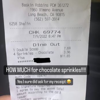 Baskin-Robbins - $4 for extra sprinkles - Ice Cream & Frozen Yogurt Near Me - Long Beach, California