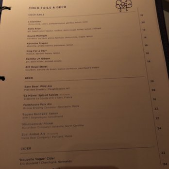 Le Coucou - Cocktail menu - French Near Me - New York, New York Le Coucou - Cocktail menu - French Near Me - New York, New York