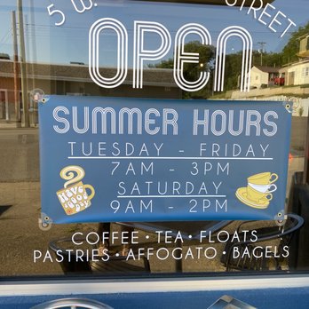 Blue Front Coffee - open sign for summer hours - Coffee & Tea Near Me - Athens, Tennessee